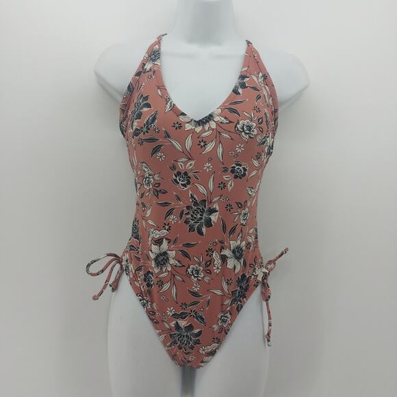 Kona Sol Women's Swimsuit Halter Top Floral Mauve Black Sz S - Picture 1 of 9